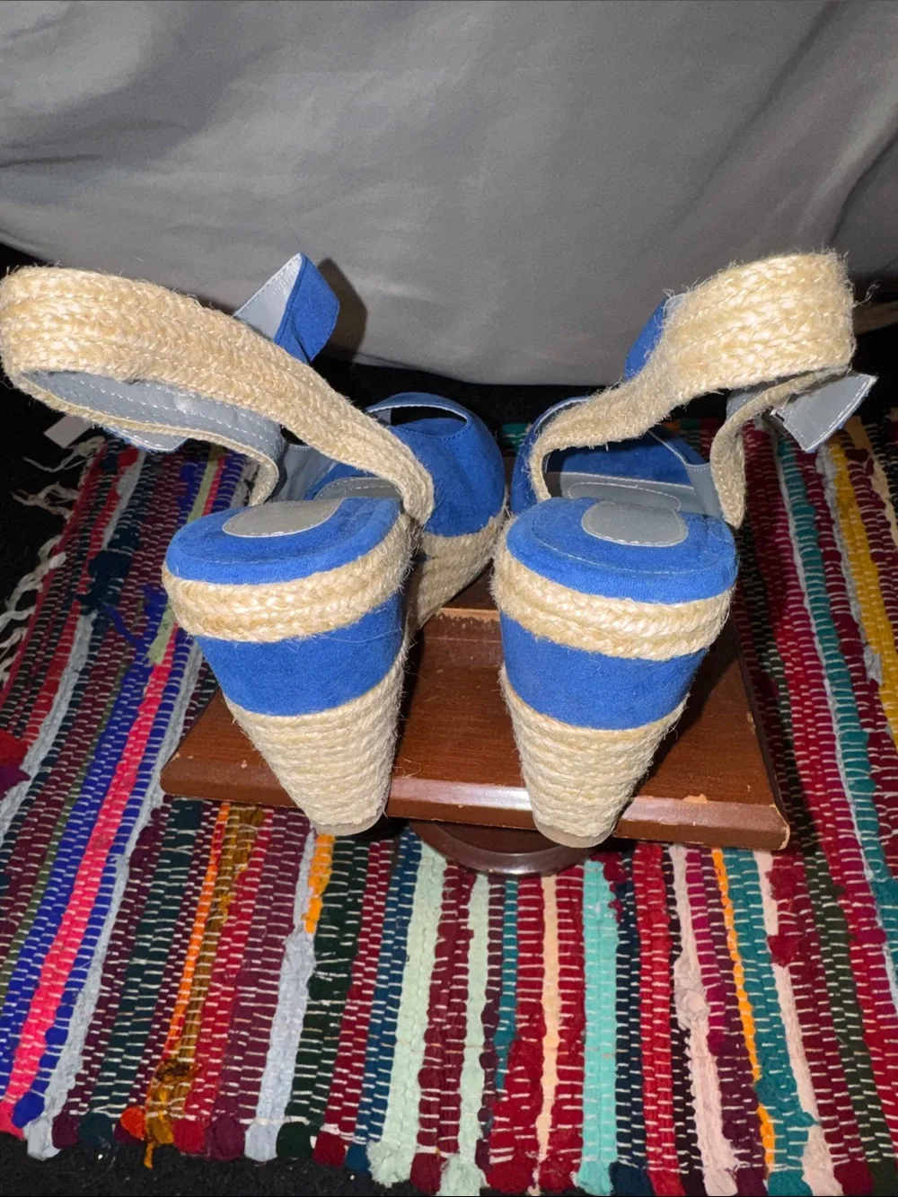 Blue faux Suede Peep-Toe Slingback Wedges size 8